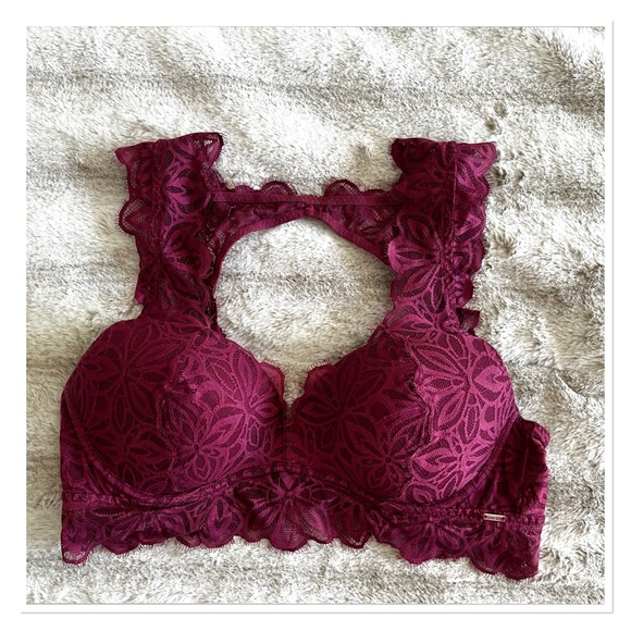 VICTORIA'S SECRET Burgundy Padded Lace Bralette - Picture 1 of 9